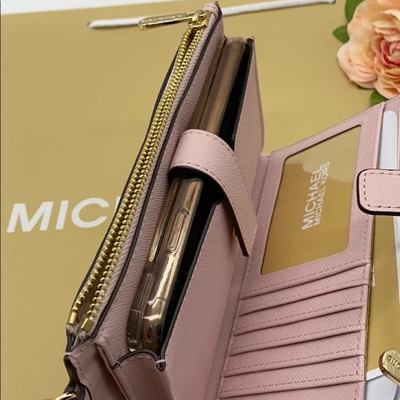 MICHAEL KORS LG DOUBLE ZIP WRISTLET BLOSSOM POWDER BLUSH NWT - Picture 13 of 13